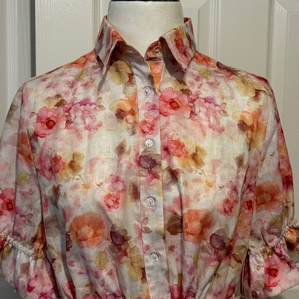 Vita Grace Floral Crop Top Ruffle Hem Button Front Cottagecore Blouse Romantic - Picture 3 of 7